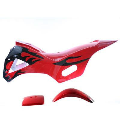 Mini Dirt Bike Body Fender - 3 piece - Red with Flames - Image 2